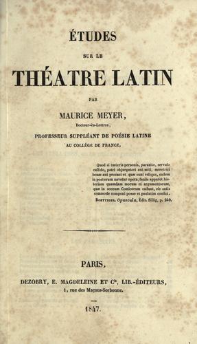 Cover for Études sur le théâtre latin.