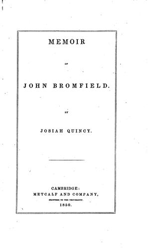 Cover for Memoir of John Bromfield
