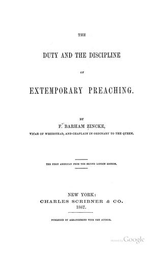 Cover for The duty and the discipline of extemporary preaching.
