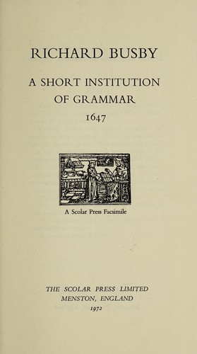 Cover for A short institution of grammar for the use of Westminster School, 1647.
