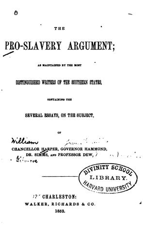 Cover for The pro-slavery argument