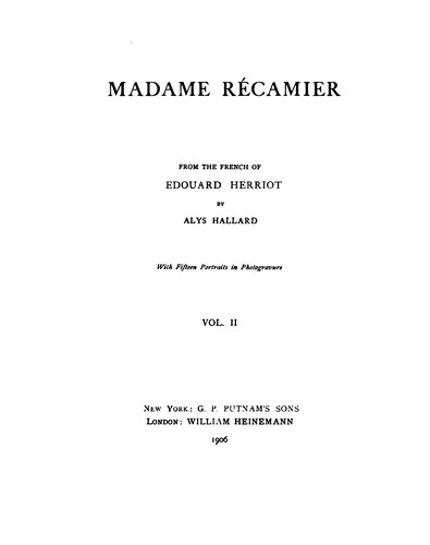Cover for Madame Récamier, from the French of Édouard Herriot