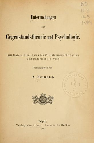 Cover for Untersuchungen zur Gegenstandstheorie und Psychologie