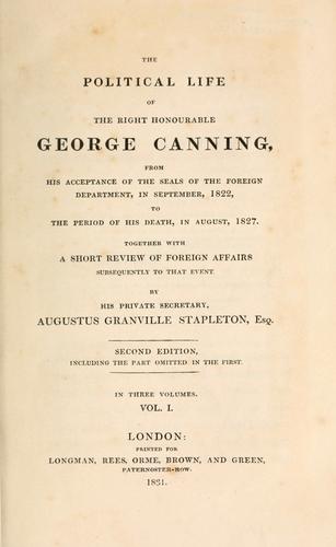 Cover for political life of the Right Honourable George Canning, from ...