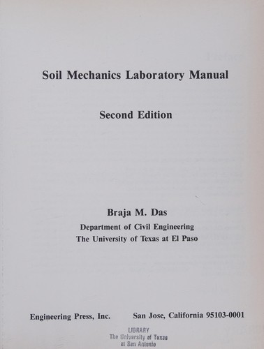 Cover for Soil mechanics laboratory manual