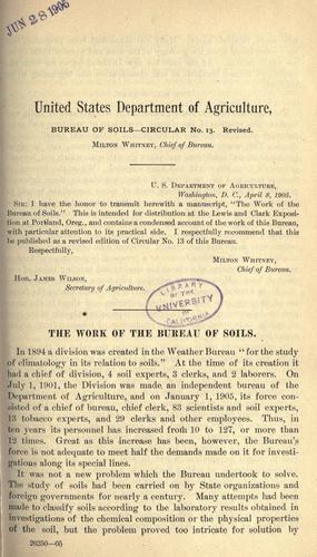 Cover for The work of the Bureau of soils.