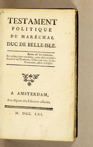 Cover for Testament politique du Maréchal duc de Belle-Isle