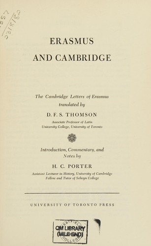 Cover for Erasmus and Cambridge