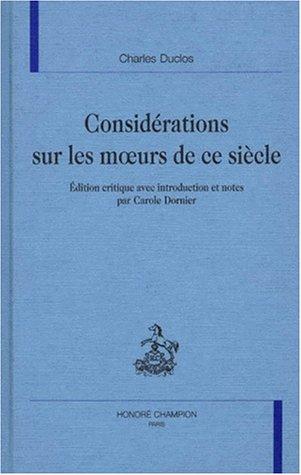 Cover for Considérations sur les moeurs de ce siècle