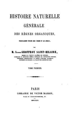 Cover for Histoire naturelle générale des règnes organiques