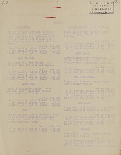 Cover for Wholesale price list - fall 1958