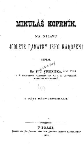 Cover for Mikuláš Koprník na oslavu 400leté památky jeho narození