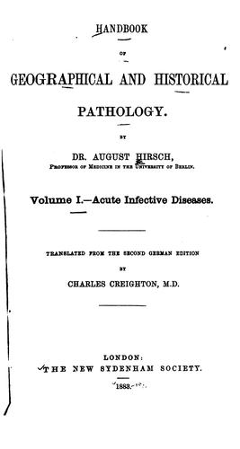 Cover for Handbook of geographical and historical pathology.