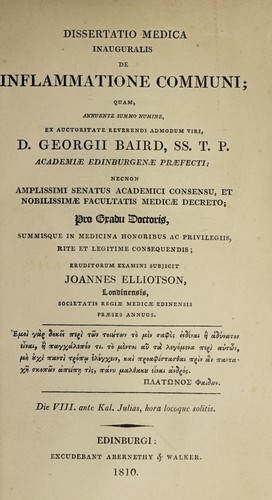 Cover for Dissertatio medica inauguralis de inflammatione communi ...