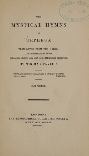 Cover for The mystical hymns of Orpheus