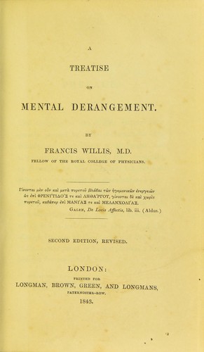 Cover for A treatise on mental derangement