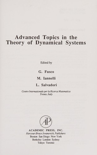 Cover for Advanced topics in the theory of dynamical systems