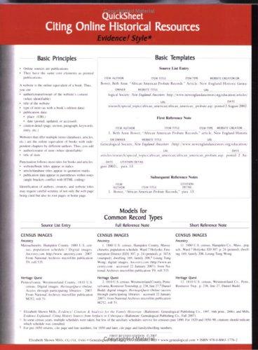 Cover for Quicksheet Citing Online Historical Resources