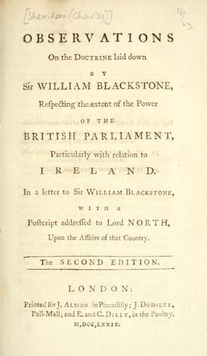 Cover for Observations on the doctrine laid down by Sir William Blackstone, respecting the extent of the power of the British Parliament, particularly with relation to Ireland