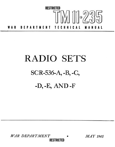 Cover for Radio Sets SCR-536-A, -B, -C, -D, -E, and -F