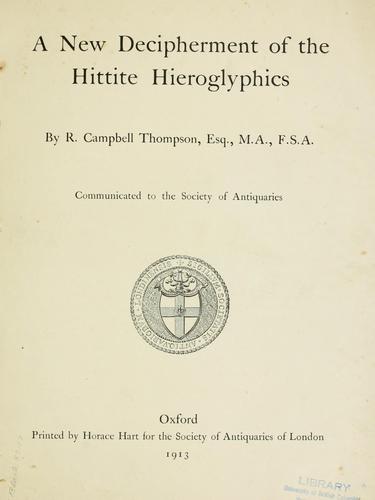 Cover for A new decipherment of the Hittite hieroglyphics