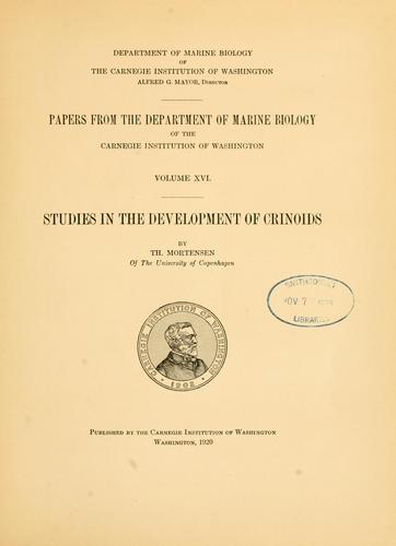 Cover for Studies in the development of crinoids