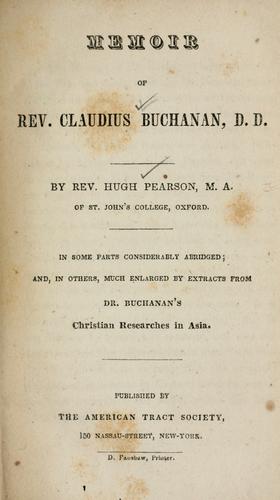 Cover for Memoir of Rev. Claudius Buchanan, D.D.