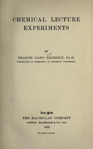Cover for Chemical lecture experiments
