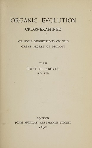 Cover for Organic evolution cross-examined