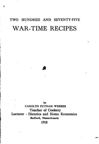 Cover for Two hundred and seventy-five war-time recipes