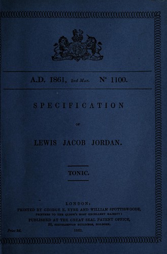 Cover for Specification of Lewis Jacob Jordan