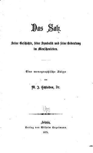 Cover for Das Salz. Seine Geschichte, seine Symbolik und seine Bedeutung im Menschenleben