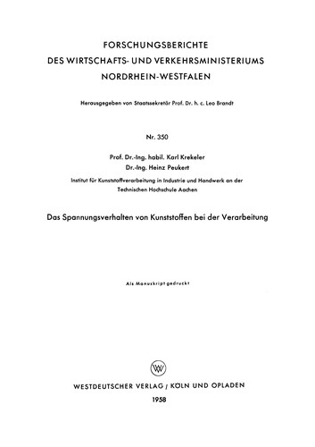 Cover for Das Spannungsverhalten von Kunststoffen bei der Verarbeitung