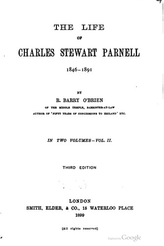 Cover for The life of Charles Stewart Parnell, 1846-1891