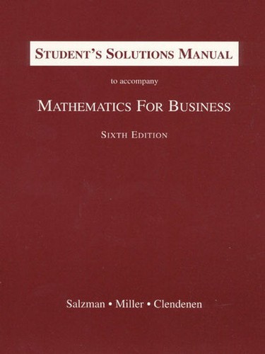 Cover for Student's Solution Manual to accompany Mathematics for Business