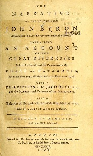 Cover for The narrative of the Honourable John Byron