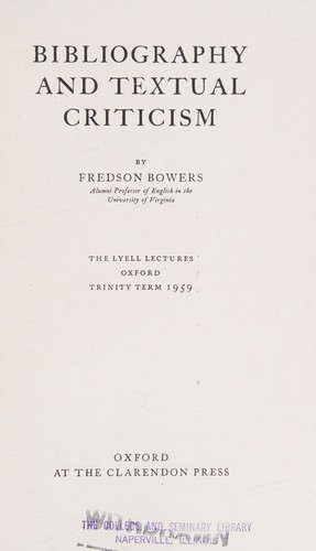 Cover for Bibliography and textual criticism