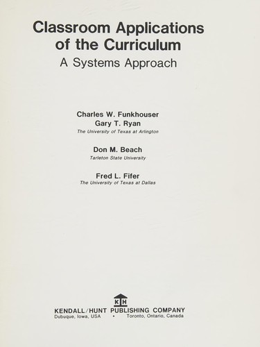 Cover for Classroom applications of the curriculum