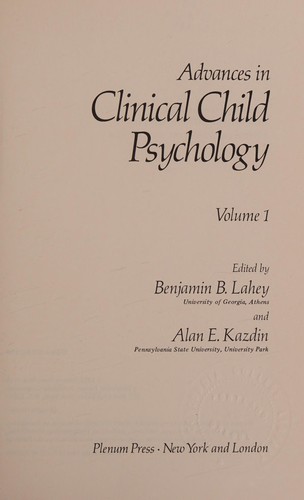 Cover for Advances in Clinical Child Psychology