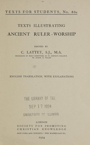 Cover for Texts illustrating ancient ruler-worship