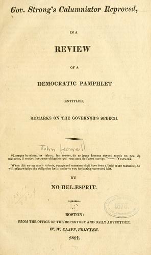 Cover for Gov. Strong's calumniator reproved