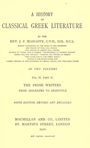 Cover for A history of classical Greek literature