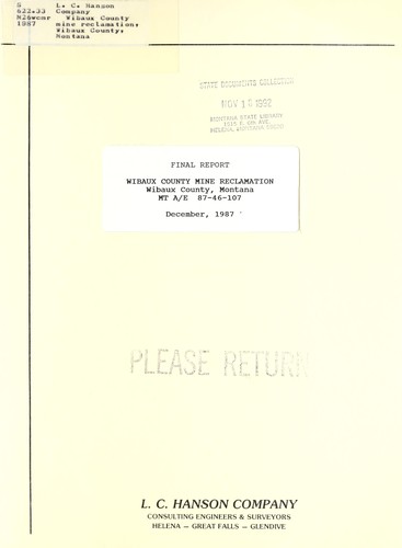 Cover for Wibaux County mine reclamation, Wibaux County, Montana