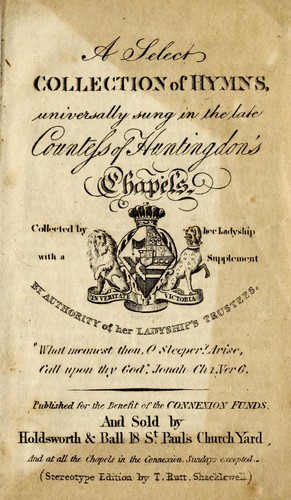 Cover for A select collection of hymns, universally sung in the late Countess of Huntingdon's chapels