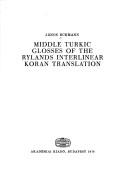 Cover for Middle Turkic glosses of the Rylands interlinear Koran translation