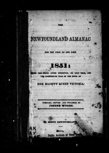 Cover for The Newfoundland almanac, for the year of Our Lord 1851