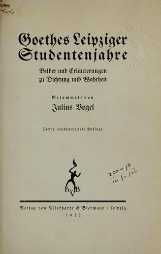 Cover for Goethes Leipziger Studentenjahre