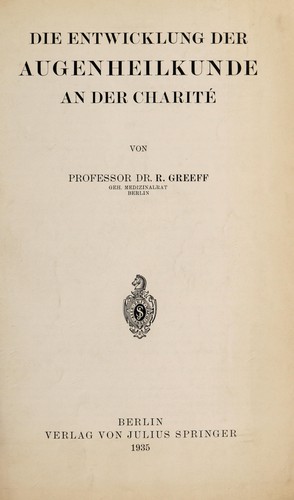 Cover for Die Entwicklung der Augenheilkunde an der Charité