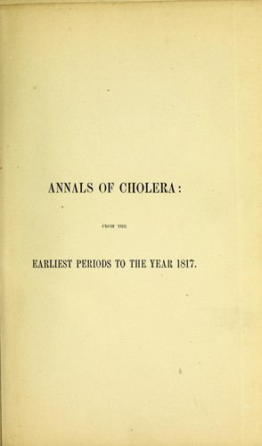 Cover for Annals of cholera