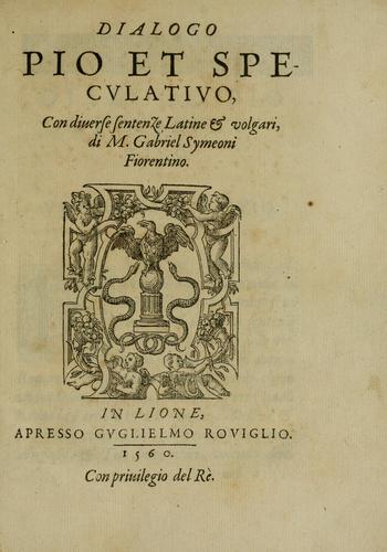 Cover for Dialogo pio et specvlativo, con diuerse sentenze latine & volgari